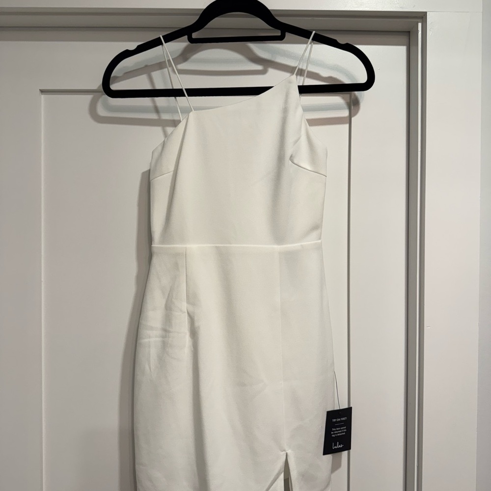 Lulu's White Asymmetric Mini Slip Dress